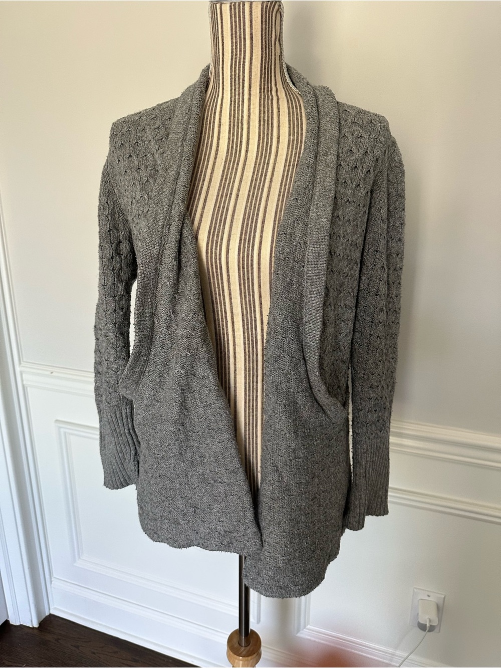 Brixon Ivy Gray Textured Open Front Cardigan Sweater Large